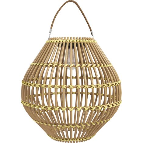 Lampe solaire jardin rotin PE bohème 31x31x32 cm jaune