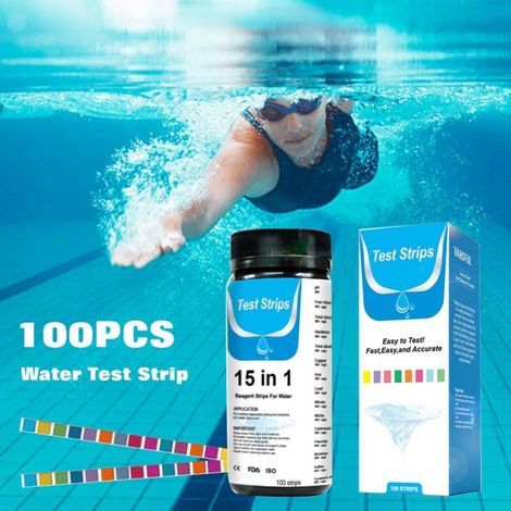 1 paquet Bandelettes De Test De Ph pour Piscine 15 en 1 - Lot de 100 Testeur d'eau Potable pour Piscine Spa Aquarium Et Bassin - Bandelettes De Test PH pour Dureté De l'eau, Plomb, Nit (1/4)
