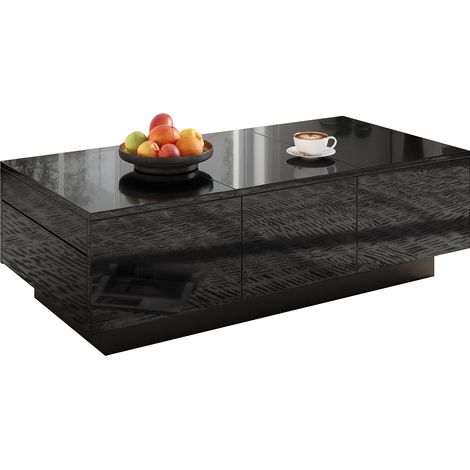 Mesa de centro negra brillo con cajones y compartimentos deslizantes 100 x 50 x 31 cm HOMVRA (1/5)