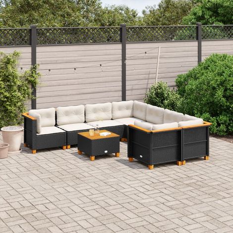 vidaXL Salon de jardin 9 pcs avec coussins noir résine tressée (1/5)