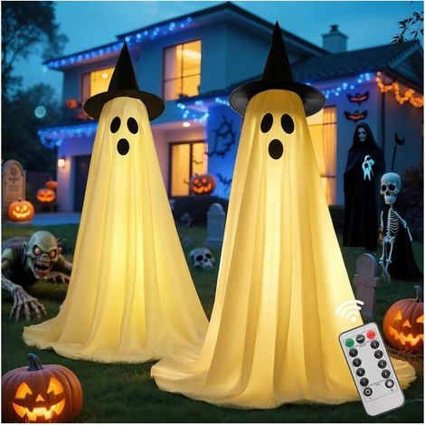 Lot de 2 décorations d'Halloween d'extérieur, adorables décorations de fête d'Halloween avec guirlandes lumineuses télécommandées (1/5)