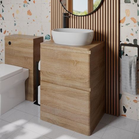 Bathroom Cloakroom Vanity Unit Storage Countertop Wash Basin Wood 600mm (1/5)