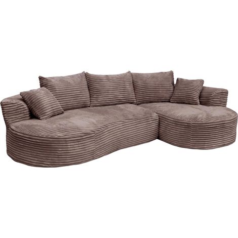 Sofa-Garnitur HHG-671, 3-Sitzer Couch Loungesofa, Stoff/Textil Cord (370 g/m²) Liegefläche rechts braun (1/5)