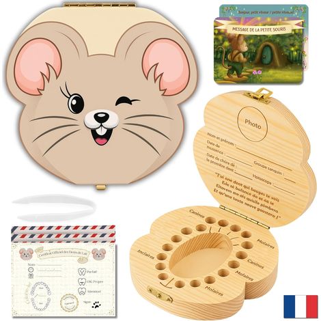 Boîte à Dents de Lait pour Garçon et Fille [FRANÇAIS] + [e-book GRATUIT] - Boîte de la Petite Souris pour Garder les Dents de Lait en Bois Naturel (Français - Petite Souris) (1/5)