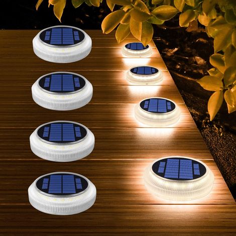 Lampe Solaire Exterieur, Lampe Solaire Exterieur Jardin 360 ° Lumiere Solaire Exterieur IP68 étanche avec Auto On/Off Solar Path Light, Blanc Chaud 2700k, 4pcs (1/5)