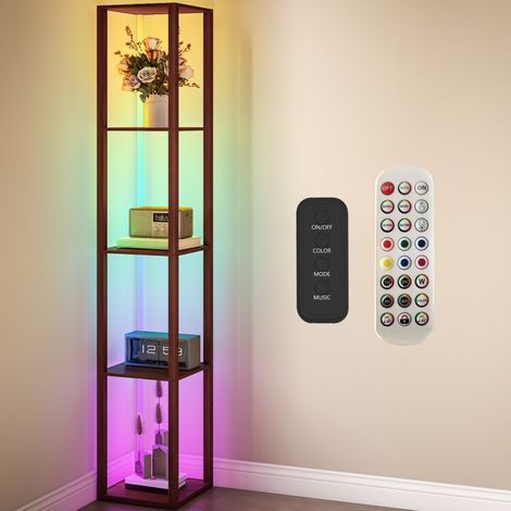 Modern RGB LED Floor Lamp with Shelves, Dimmable Standing Light with Remote Control, Adjustable Brightness for Living Room, Bedroom, Office (1/5)