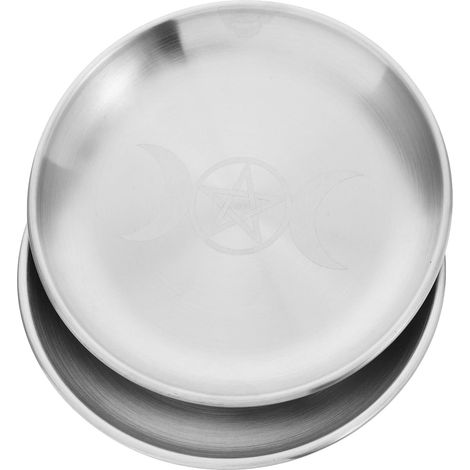 Lot de 2 Plateaux Rituels en Fer Pentagramme et Triple Lune, Plateau Plaqué Argenté Décoratif, Assiette D'offrande Ésotérique pour Bijoux et Pierres Précieuses, Décoration (1/5)