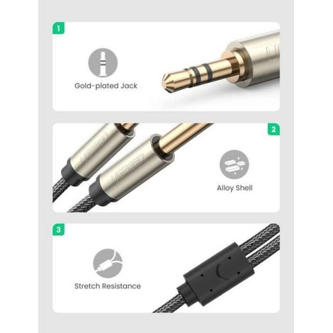 Câble Jack 3.5 mm vers Double Jack 6.35 mm - Nylon Tressé - 2 m - Pour Table de Mixage et Haut-parleurs (1/4)