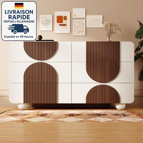 Cassettiera a 6 cassetti - 121 cm - Design curvo + finitura in legno color cioccolato - Design innovativo - Legno certificato PEFC