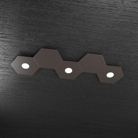 Plafoniera Industrial-Minimal 5 Moduli Hexagon Metallo Marrone 3 Luci Led 12X3W (1/5)