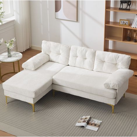 Canapé d’angle L 3 places 187,5 cm en chenille beige, chaise réversible, pieds métal (1/5)