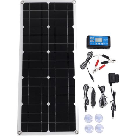 Ortviai Panneau Solaire Monocristallin 100 W avec Contrôleur, Prise OBD pour Voiture, Charge USB pour Smartphone/Tablette (1/5)