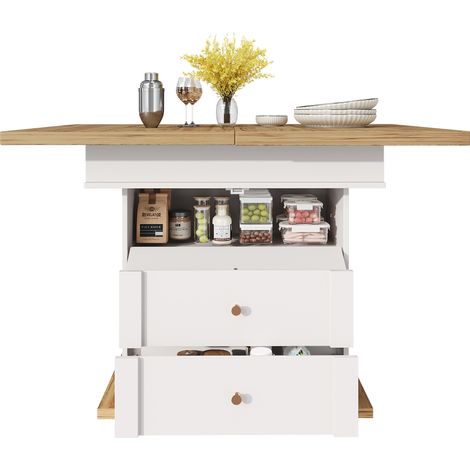Table à manger extensible 110 à 140 x 80 cm, pliante avec rangement caché, plateau MDF, design blanc pour cuisine et salon, pour 4 à 6 personnes  CHICFURN (1/5)