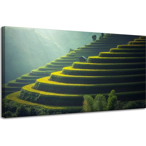 Lienzo impreso con paisaje natural y agrícola, 120x60 cm.