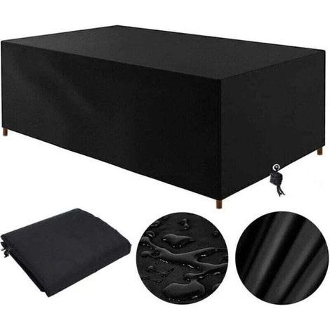 (Noir) Housse de mobilier de jardin d'extérieur, 210 x 110 x 70 cm, tissu Oxford, imperméable, coupe-vent, résistant aux UV, housse de mobilier de jardin rectangulaire