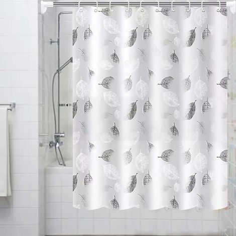 Tenda da doccia 180x200cm grigia antimuffa bianca lavabile con 12 ganci per tende (1/5)