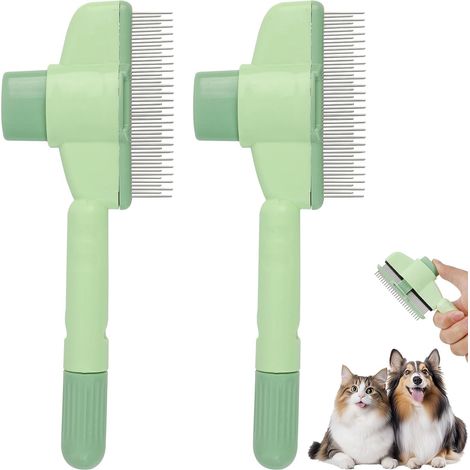 Entwirrungskamm für Hunde und Katzen, 2-teiliges Set, selbstreinigender Katzenkamm, Pflegewerkzeug mit kurzen und langen Edelstahlzinken (1/5)