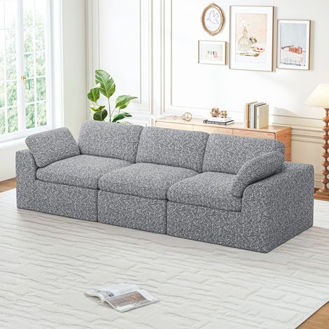 Divano modulare a 3 posti in ciniglia grigia, profondità seduta 60 cm, divano compresso senza montaggio, 286x102x65 cm (1/5)