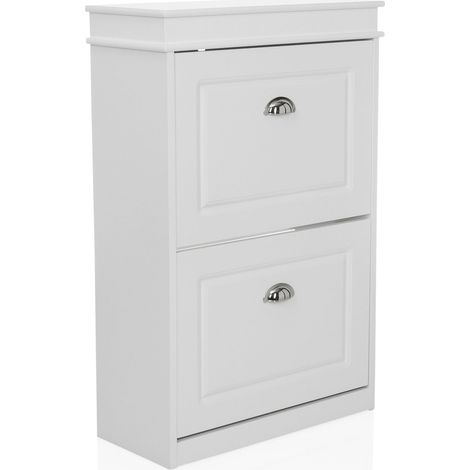 Schuhschrank / Schuhregal ESTHA 2 53x24x82 cm 2 Schuhklappen weiß hjh LIVING (1/5)