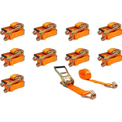 Lot de 10 sangles d'arrimage de 8 m avec cliquet - 5 t - Sangles d'arrimage avec crochets, sangles à cliquet - Pour la sécurité professionnelle de charge sur les remorques et les camions (1/5)