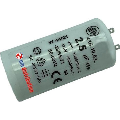 Ducati Energia – Condensateur 2,5µF pour moteur de volet roulant 6 Nm – Cosses Faston 2.8 mm – Durée de vie 10 000 heures – Compatible avec moteurs Somfy et Simu