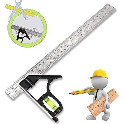 Niveau à bulle  Équerre Combinée Combination Square Règle D'angle De Combinaison Réglable Carré D'angle Inoxydable Avec Niveau Bulle - Outil De Mesure Professionnel, Pour Ingénieur Carpenter (1/5)