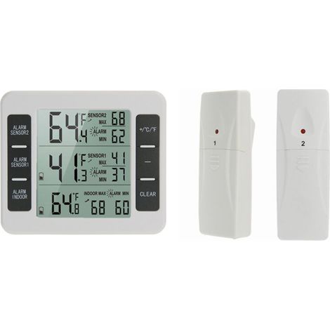 Thermomètre intérieur/extérieur sans fil avec 2 capteurs, enregistrement min/max, grand écran LCD, pour maison chambre bureau (1/5)