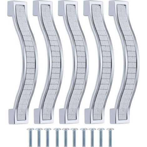 Lot de 10 poignées de tiroir alliage strass cristal pour commode armoire de cuisine placard, Silver, 96MM-10PCS (1/5)