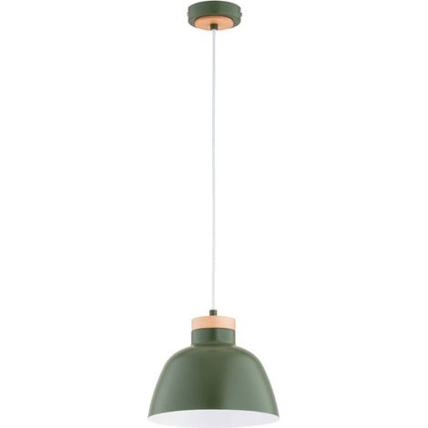 Alfa LORIEN Scandinavian Green Metal & Wood Pendant Ceiling Lamp, 1xE27 Max 15W, 23cm, H90cm, Dimmable Hanging Light for Kitchen Island, Dining Table, Living Room