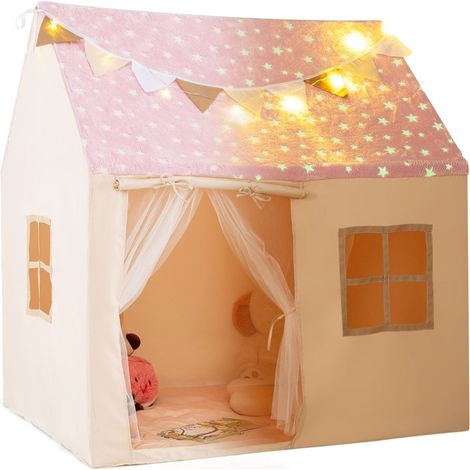 Tente de jeu pour enfants 119 x 104 x 129 cm étoiles phosphorescentes ambiance cosy en polyester rose (1/2)