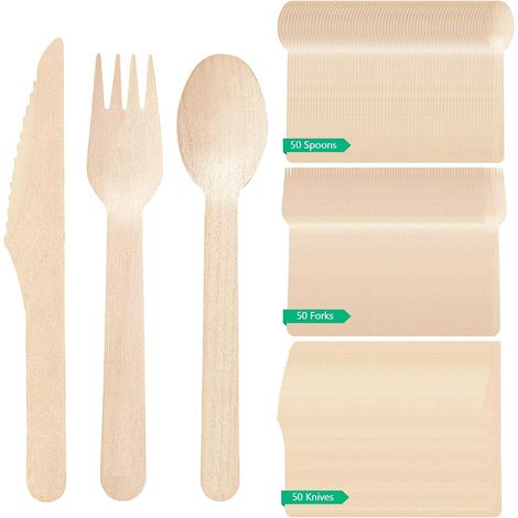 Lot De 150 Couverts Jetables En Bois Biodégradables Et Compostables (1/5)
