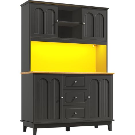 Credenza alta con LED App, 4 ante e 3 cassetti, 120x40x180 cm, MDF e metallo, nera (1/5)