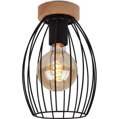 Plafonnier rétro en bois noir 1 ampoule E27 max. 60 W 175 x 256 mm (1/2)