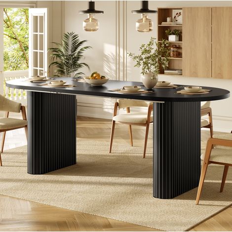 Tavolo da pranzo ovale allungabile 120-160 cm per sala da pranzo, struttura stabile, in MDF e metallo nero (1/5)