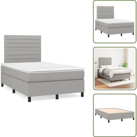 The Living Store Sommier à lattes de lit et matelas gris clair 120x190 cm tissu - Lit Double - Lit Avec Têtière - Matelas À Ressorts Ensachés - Literie - Meubles Chambre (1/5)