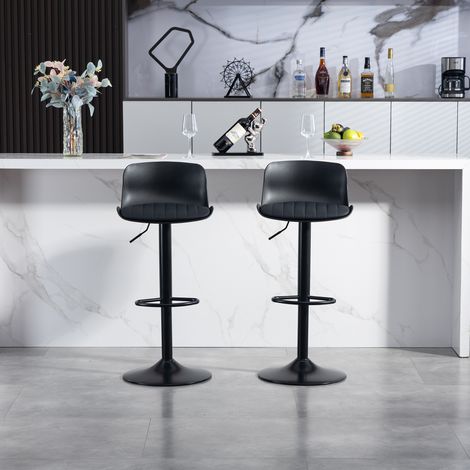 Lot de 2 tabourets de bar modernes pivotants et réglables, dossier en plastique et assise en similicuir, vérin à gaz réglable en hauteur, base métallique avec repose-pieds, pour comptoir de cuisine/ba (1/5)