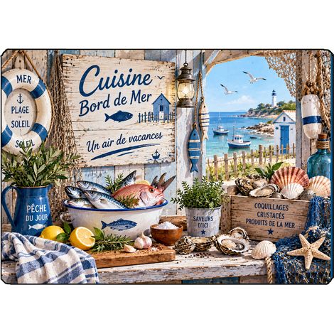 Planche en verre cuisine bord de mer 29 x 20 cm (1/2)