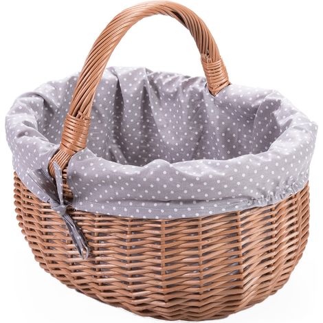 Panier à provisions en osier PT avec intérieur en tissu, trois bords, motif à carreaux rouges et blancs (1/5)