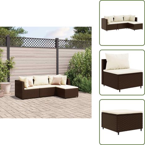 4-tlg. Garten-Lounge-Set mit Kissen Braun Poly Rattan - Gartengeset - Lounge Set - Gartenmöbel - Rattan Möbel - Outdoor Furniture