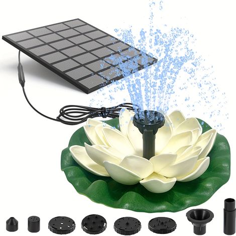 Pompe à eau solaire de 1,4 W en forme de lotus avec six buses, idéale pour les bassins et les abreuvoirs à oiseaux. (1/5)