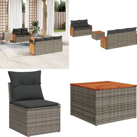 6-tlg. Garten-Sofagarnitur mit Kissen Grau Poly Rattan - Gartenmöbel - Sofagarnitur - Outdoor Möbel - Rattan Gartenmöbel - Lounge Set - Home & Living (1/5)