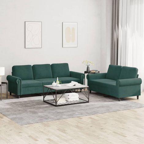 Juego de sofás con cojines 2 piezas terciopelo verde oscuro vidaXL (1/5)