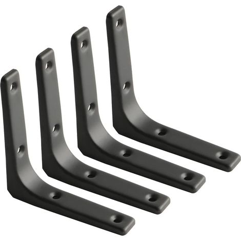Lot de 4 équerres d'angle pour étagère murale 100 mm x 100 mm, finition noire mate