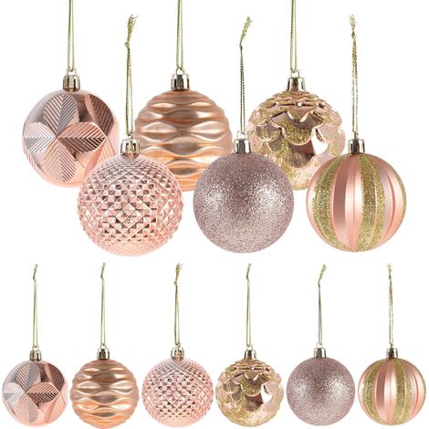 12 boules de Noël incassables dorées claires de 6 cm à suspendre au sapin. (1/5)