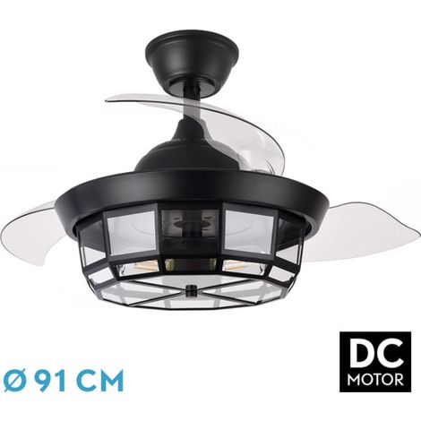 ABRILA-Ventilador DC Tornado Negro  3xE27  91D  3 Lame Retrattili  6 Velocità  Control Remoto y Timer