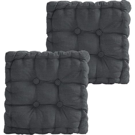 Lot de 2 coussins de sol, 40 x 40 cm, coussin de matelas épais de 8 cm, coussin de sol pour chaise de jardin, cuisine ou salle à manger, pour l'intérieur et l'extérieur, gris foncé
