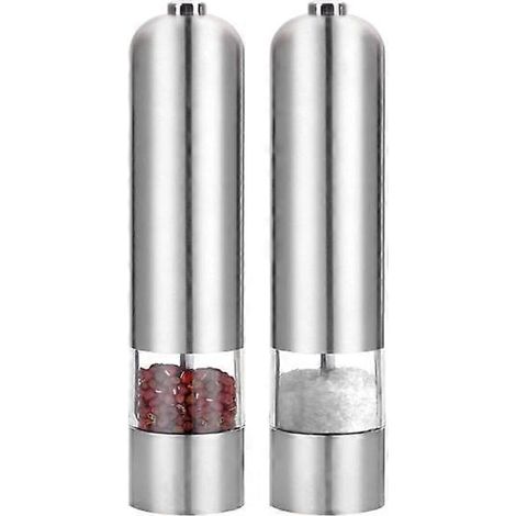 Lot de 2 moulins à sel et poivre électriques en acier inoxydable argenté