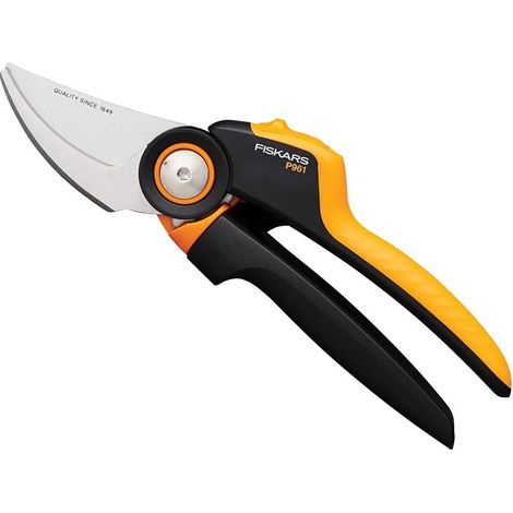 Fiskars PowerGear X-Series Bypass Pruning Shears with Rotating Handle, 22.2 cm, Stainless Steel Blades with Non-Stick Coating, Ergonomic Black and Orange Design, Ideal for Fresh Branches
