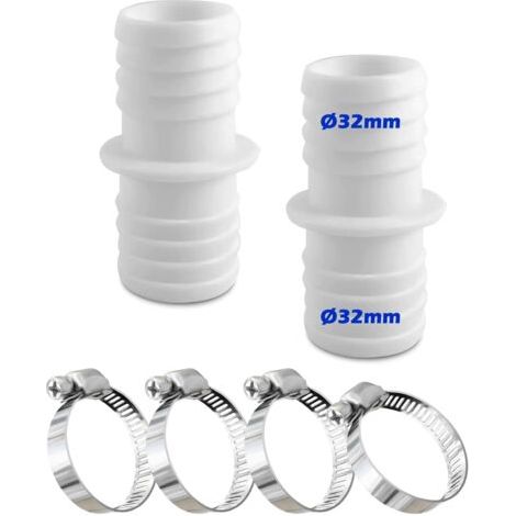 Lot de 2 raccords de Tuyau de 32 mm avec 4 Colliers de Serrage en Acier Inoxydable, Blanc, Adaptateur Double pour Piscine (1/5)