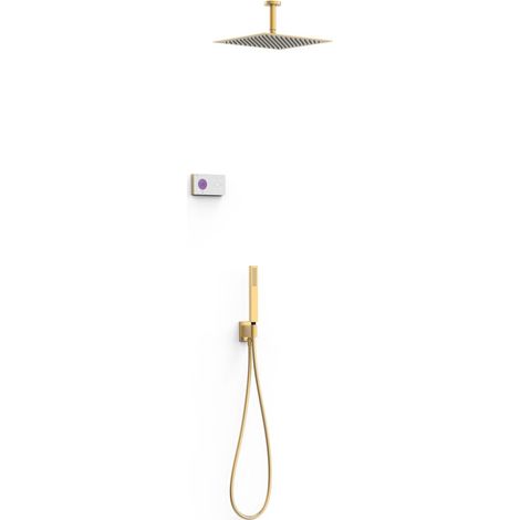 TRES 09286564OM SHOWER TECHNOLOGY Kit de Grifo Termostático Electrónico Empotrado de 2 Vías Blue Edition Ducha Oro Mate 24K - ref: 09286564OM